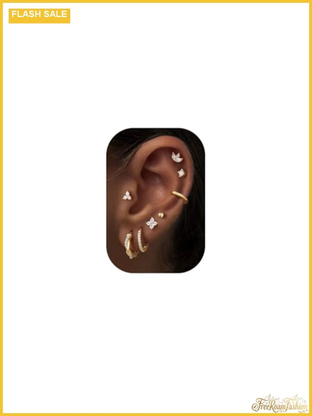 Hypoallergenic 14K Gold Plated Huggie Hoop Earrings 8 Pair Set